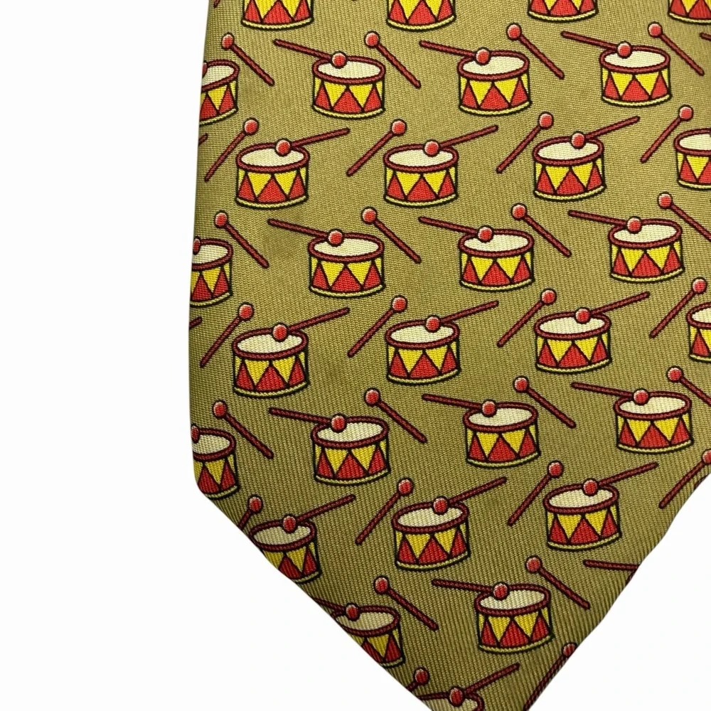 Hermes Men's Tie Tambour Snare Drums Taupe Satin Silk 7565 SA 3 5/8